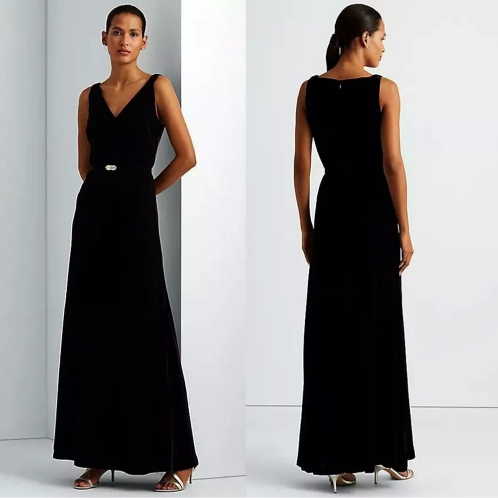 Ralph Lauren Black V-Neck Sleeveless Maxi Dress